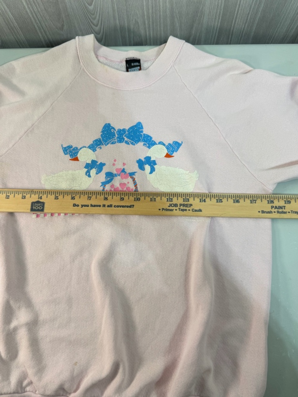 Vintage Country Geese Grandma Core 90s Sweatshirt Size L Pink Check Ribbon Mom - Picture 9 of 10